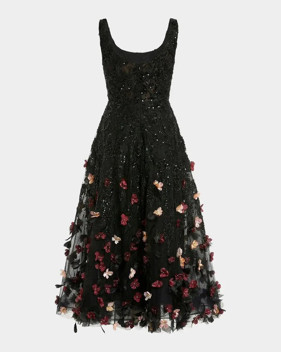 Mac Duggal Petite Sleeveless Beaded Floral Applique Midi Dress | Thumbnail 5 Mac Duggal Petite Sleeveless Beaded Floral Applique Midi Dress | Thumbnail 5