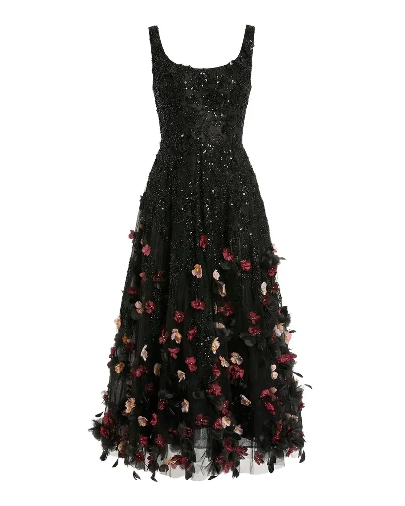 Petite Sleeveless Beaded Floral Applique Midi Dress Petite Sleeveless Beaded Floral Applique Midi Dress