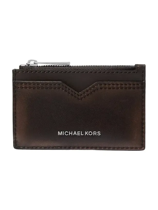 Michael Kors Collection Hudson Burnished Leather Card Case in Brown - One Size by Michael Kors Mens