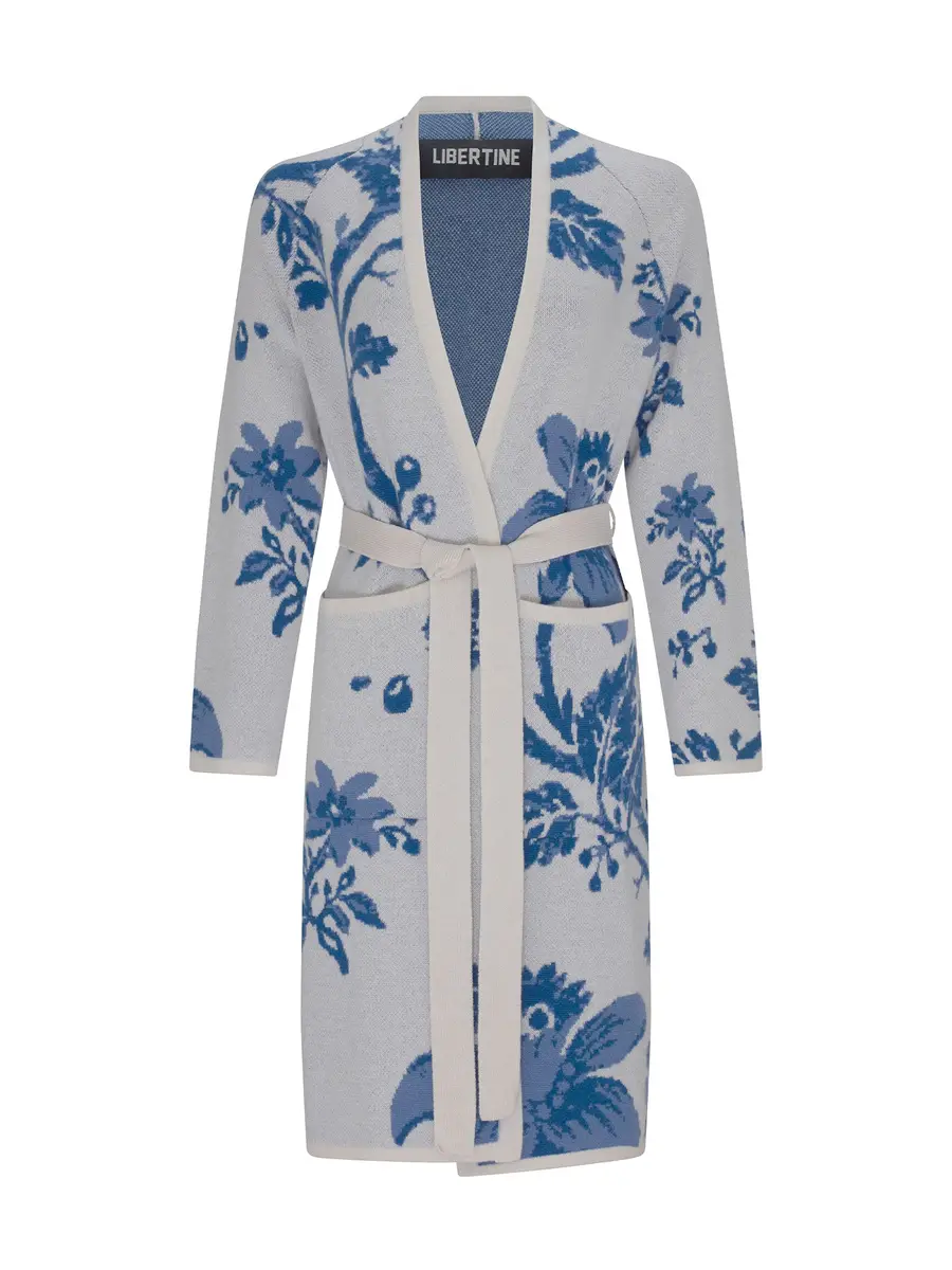 Libertine Oversized Blue Floral Slim Belted Cardigan | Image 1 Libertine Oversized Blue Floral Slim Belted Cardigan | Image 1