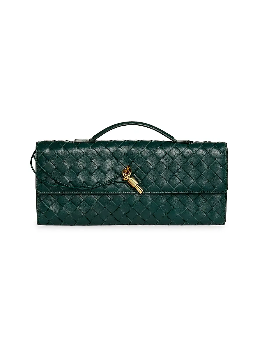 Bottega Veneta Women's Andiamo Intrecciato Leather Top-Handle Clutch - Emerald | Image 1 Bottega Veneta Women's Andiamo Intrecciato Leather Top-Handle Clutch - Emerald | Image 1