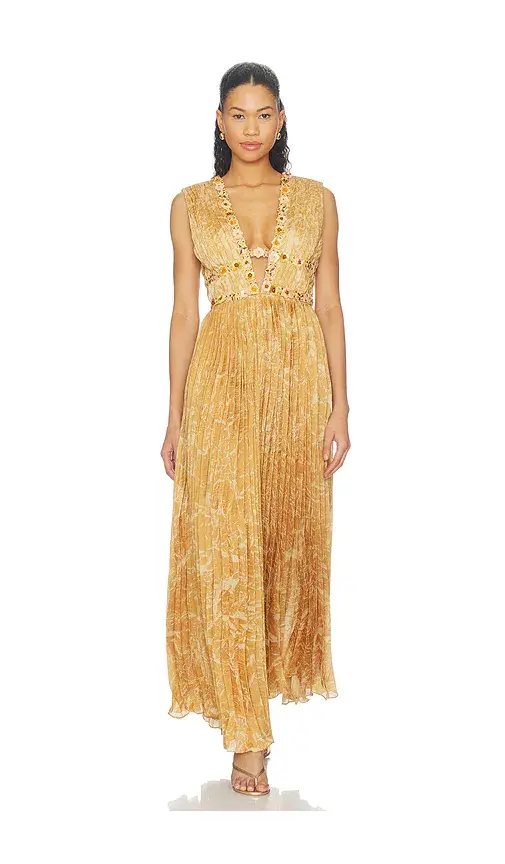 LA FUORI Honeydew Printed Draped Gown | Thumbnail 2 LA FUORI Honeydew Printed Draped Gown | Thumbnail 2