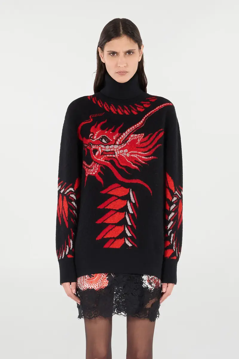 Roberto Cavalli Long Sweater With Pattern And Dragon | Thumbnail 2 Roberto Cavalli Long Sweater With Pattern And Dragon | Thumbnail 2