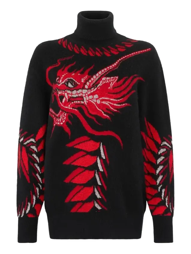 Roberto Cavalli Long Sweater With Pattern And Dragon