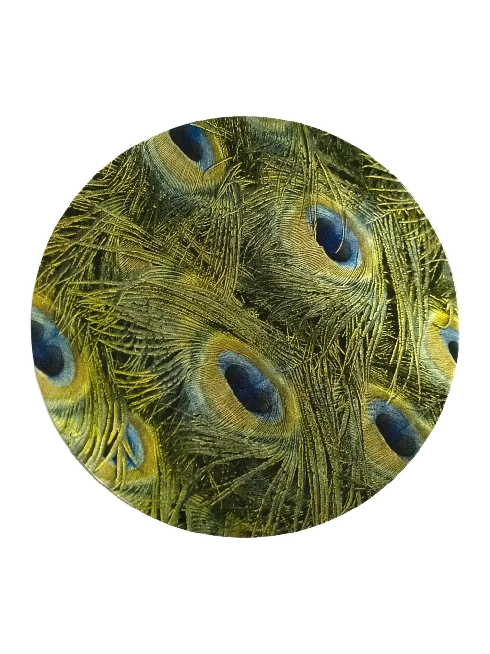 Nomi K Green Round Lacquer Peacock Feather Placemat