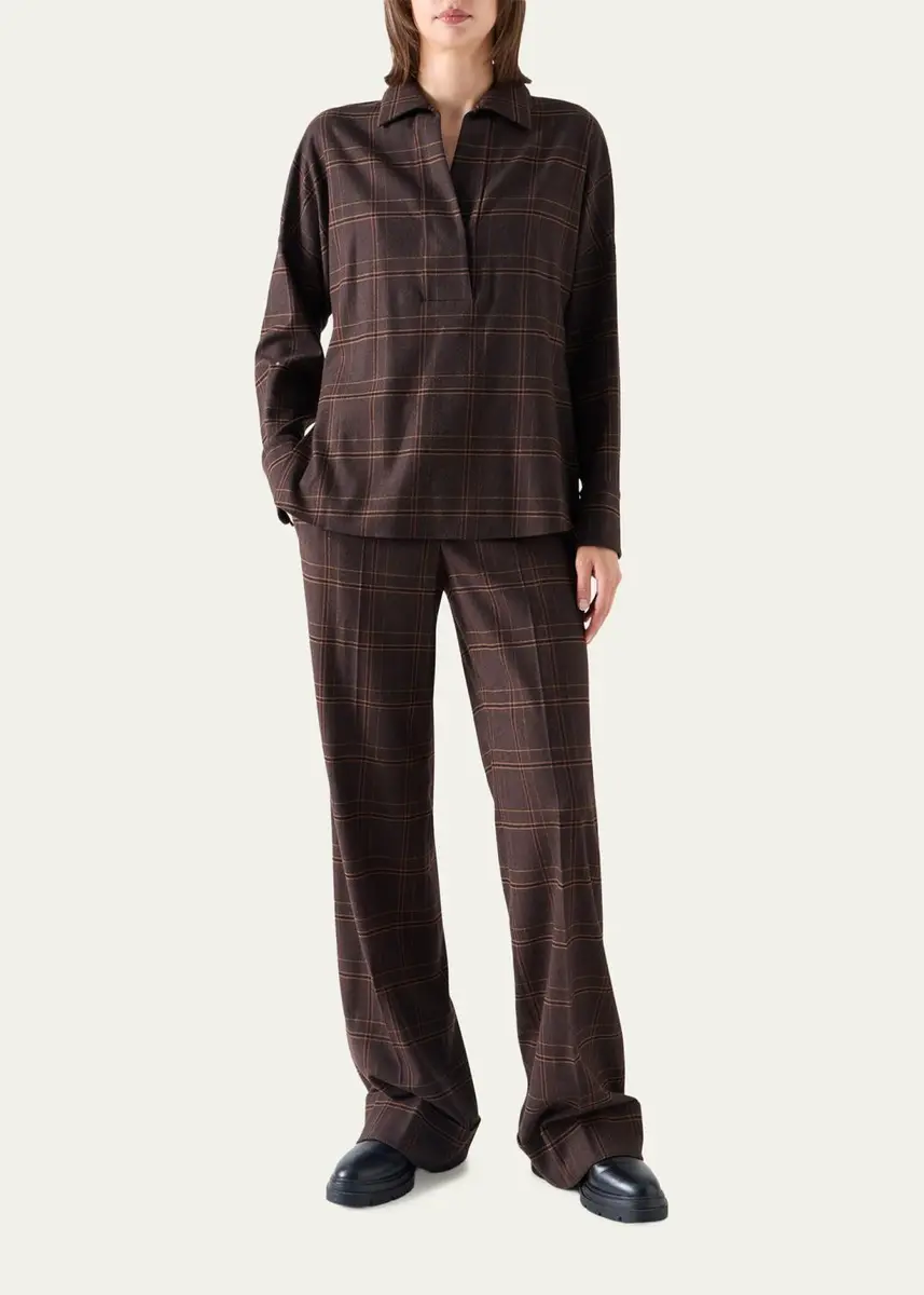 Akris punto Blanket Checked Wool-Blend Flannel Blouse | Thumbnail 2 Akris punto Blanket Checked Wool-Blend Flannel Blouse | Thumbnail 2