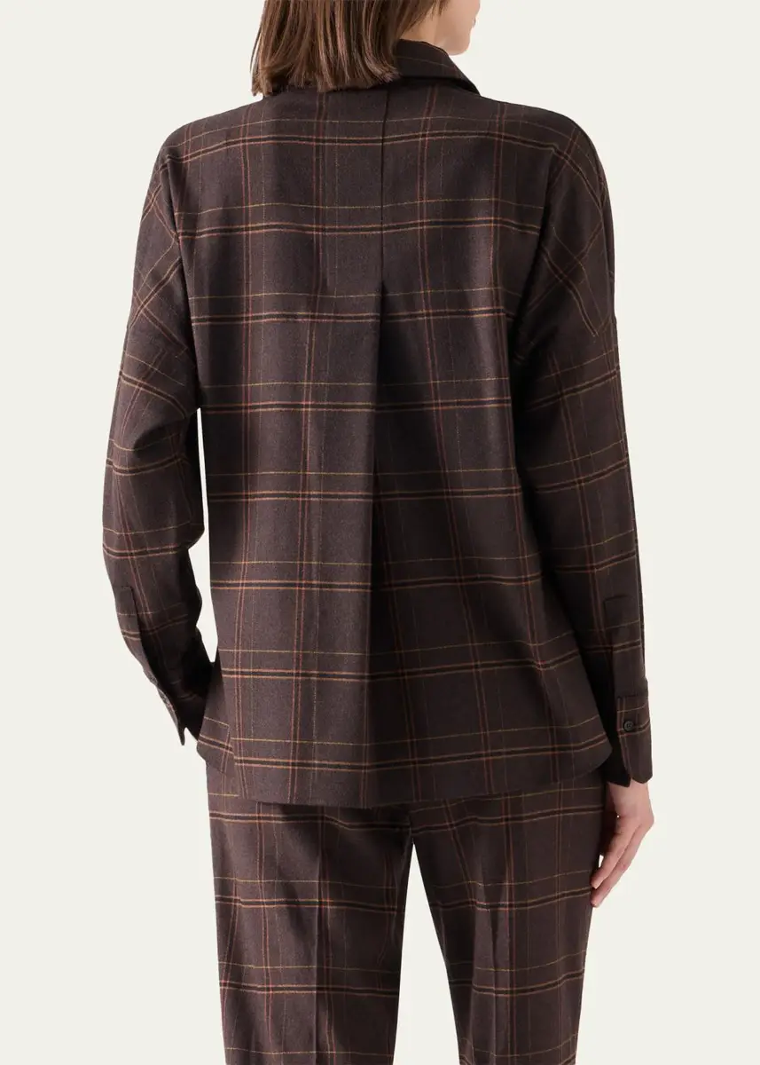 Akris punto Blanket Checked Wool-Blend Flannel Blouse | Thumbnail 3 Akris punto Blanket Checked Wool-Blend Flannel Blouse | Thumbnail 3