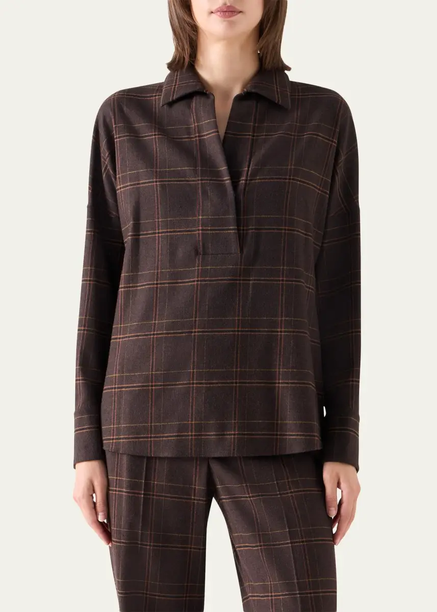 Akris punto Blanket Checked Wool-Blend Flannel Blouse | Thumbnail 4 Akris punto Blanket Checked Wool-Blend Flannel Blouse | Thumbnail 4