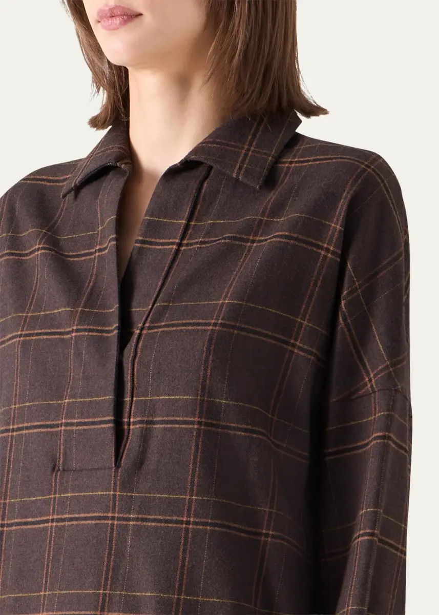 Akris punto Blanket Checked Wool-Blend Flannel Blouse | Thumbnail 5 Akris punto Blanket Checked Wool-Blend Flannel Blouse | Thumbnail 5