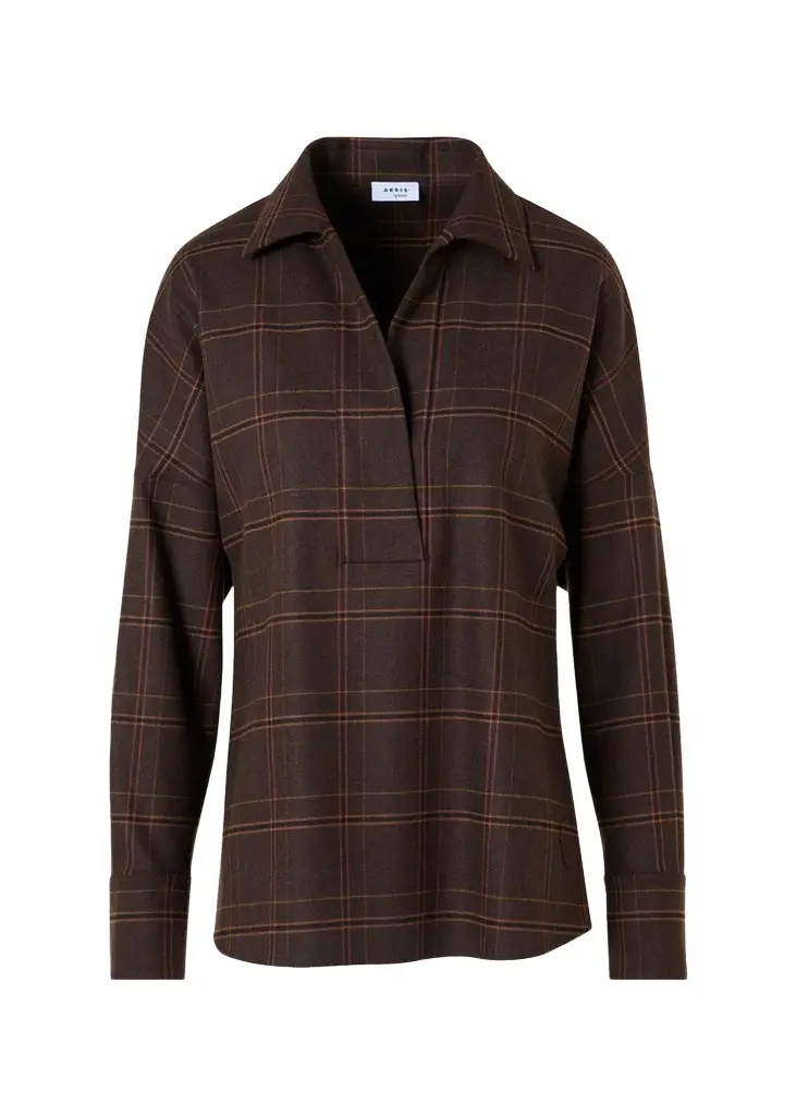 Akris punto Blanket Checked Wool-Blend Flannel Blouse