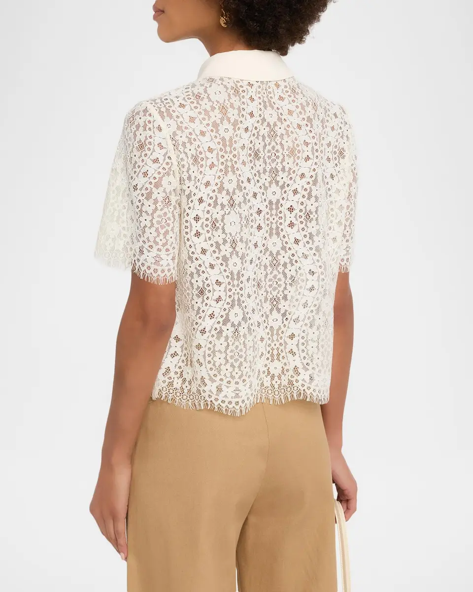 TANYA TAYLOR Gwen Lace Polo Top | Thumbnail 3