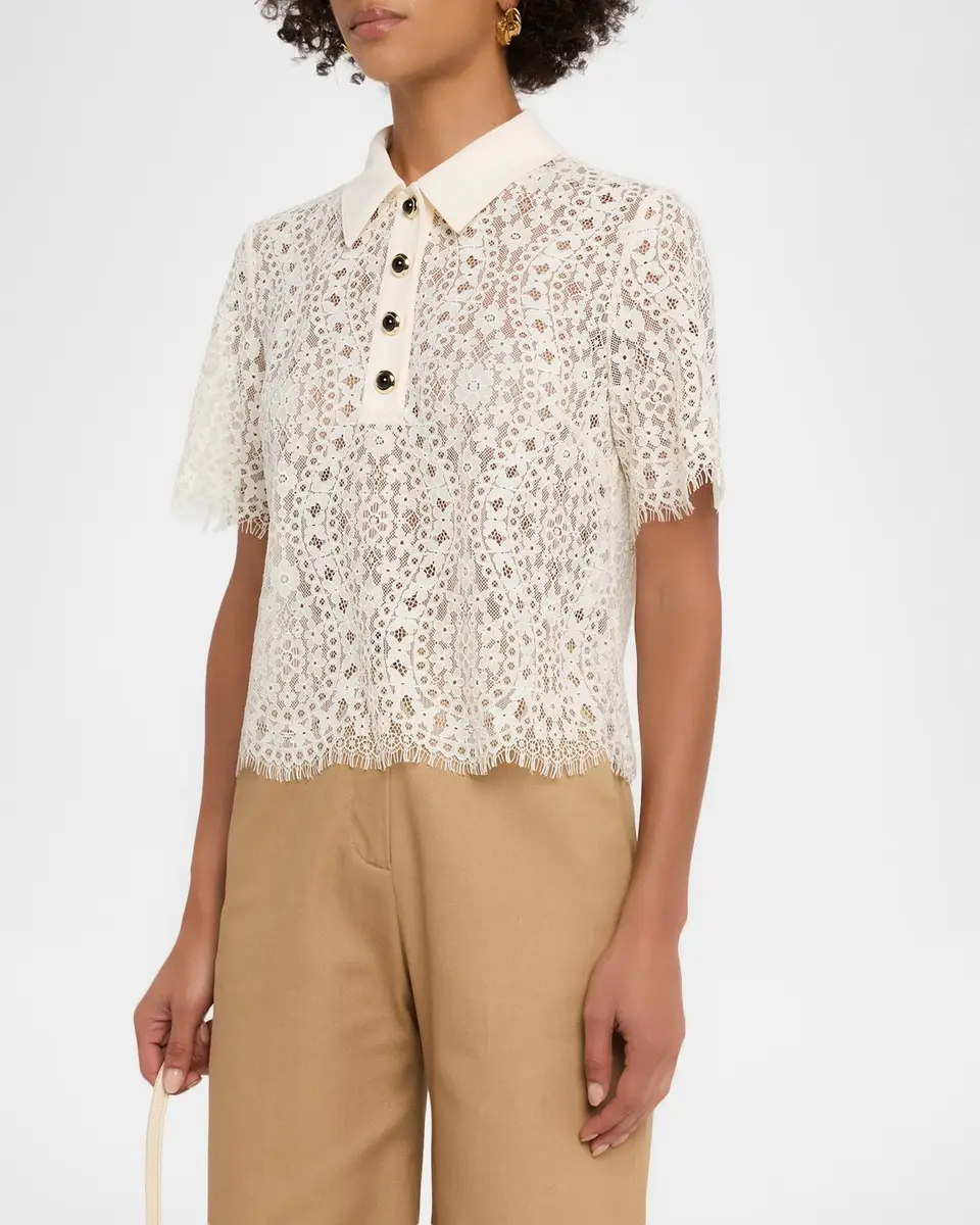 TANYA TAYLOR Gwen Lace Polo Top | Thumbnail 4