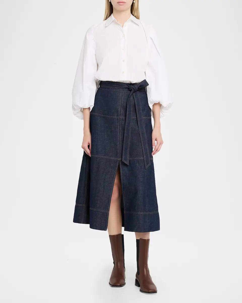 TANYA TAYLOR Hudley Denim Midi Skirt | Thumbnail 2