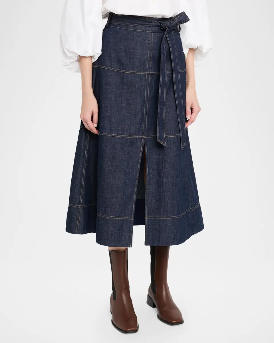 TANYA TAYLOR Hudley Denim Midi Skirt | Thumbnail 4