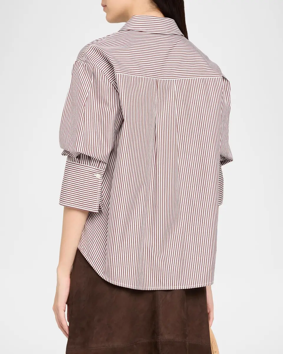 TANYA TAYLOR Emmy Striped Cotton Puff-Sleeve Shirt | Thumbnail 3