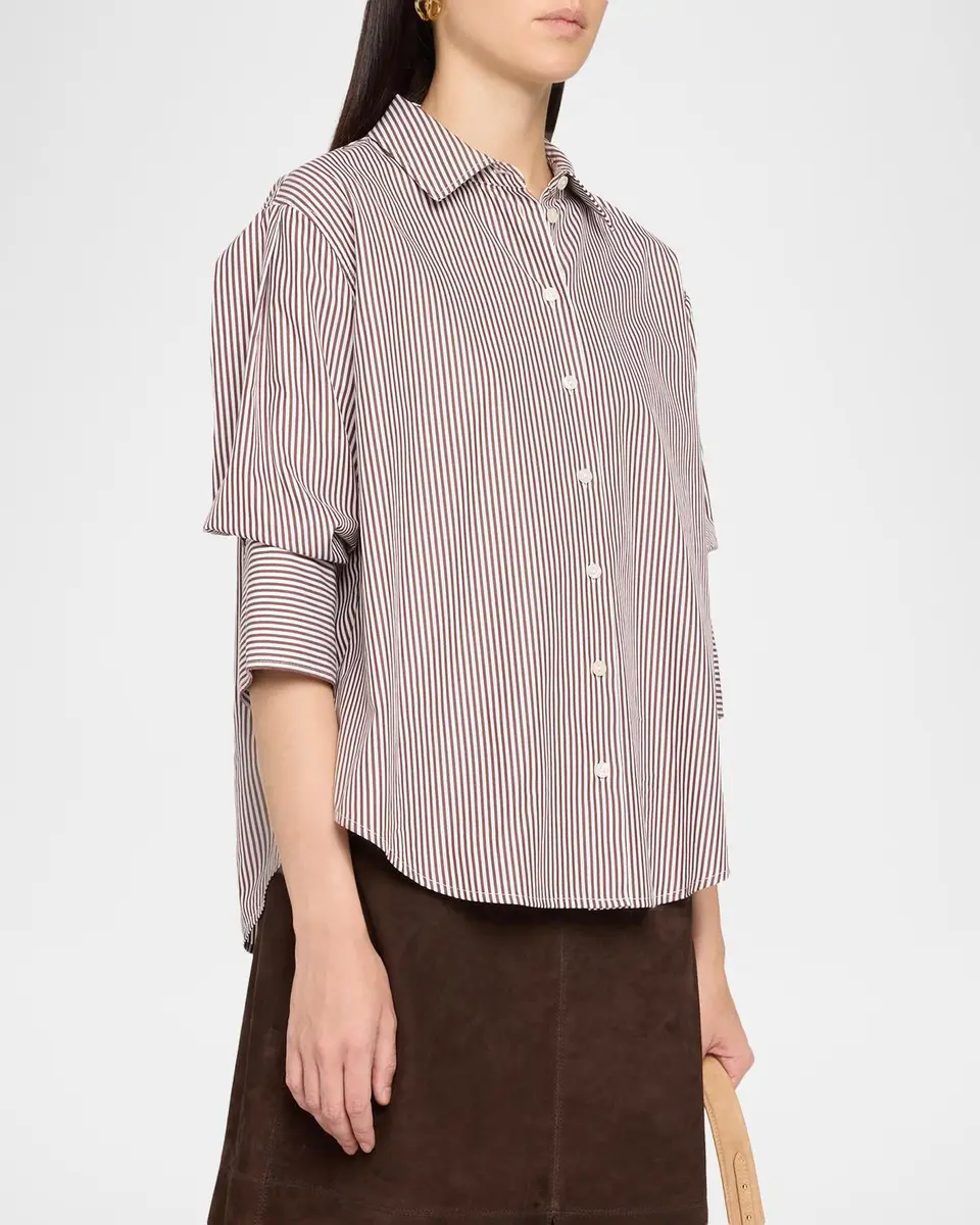 TANYA TAYLOR Emmy Striped Cotton Puff-Sleeve Shirt | Thumbnail 4
