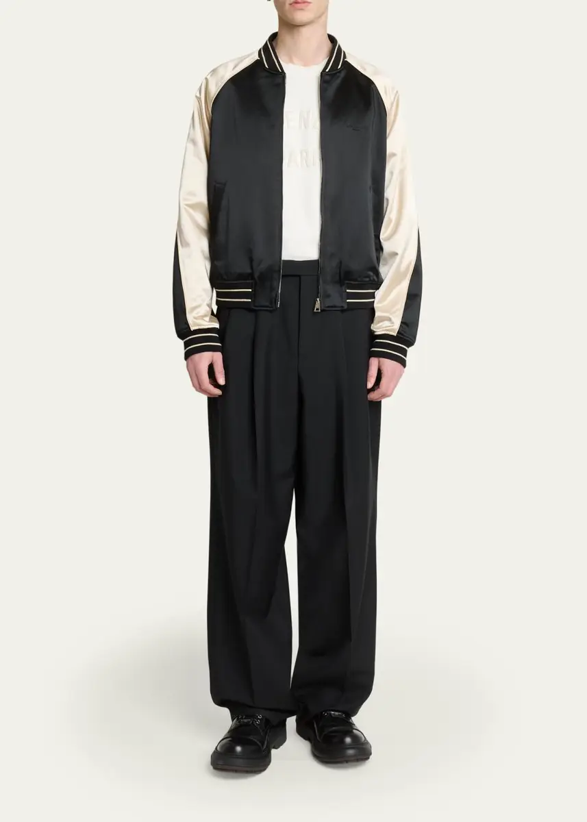 Givenchy Men's Satin Rhinestone-Logo Bomber Jacket | Thumbnail 2 Givenchy Men's Satin Rhinestone-Logo Bomber Jacket | Thumbnail 2