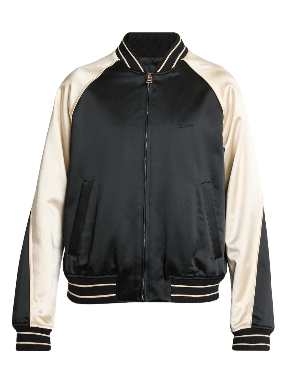 Givenchy Men's Satin Rhinestone-Logo Bomber Jacket