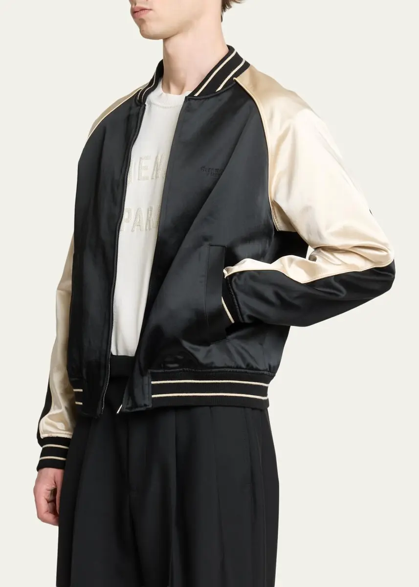 Givenchy Men's Satin Rhinestone-Logo Bomber Jacket | Thumbnail 4 Givenchy Men's Satin Rhinestone-Logo Bomber Jacket | Thumbnail 4