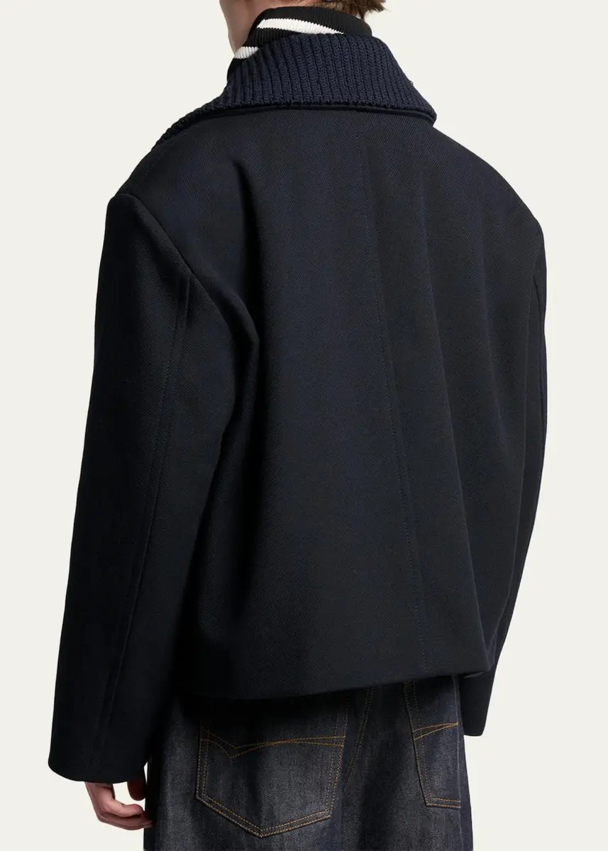 Balenciaga Men's Wool Knit-Collar Double-Breasted Jacket | Thumbnail 3