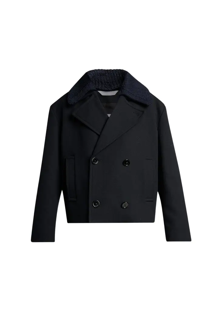 Balenciaga Men's Wool Knit-Collar Double-Breasted Jacket | Image 1 Balenciaga Men's Wool Knit-Collar Double-Breasted Jacket | Image 1