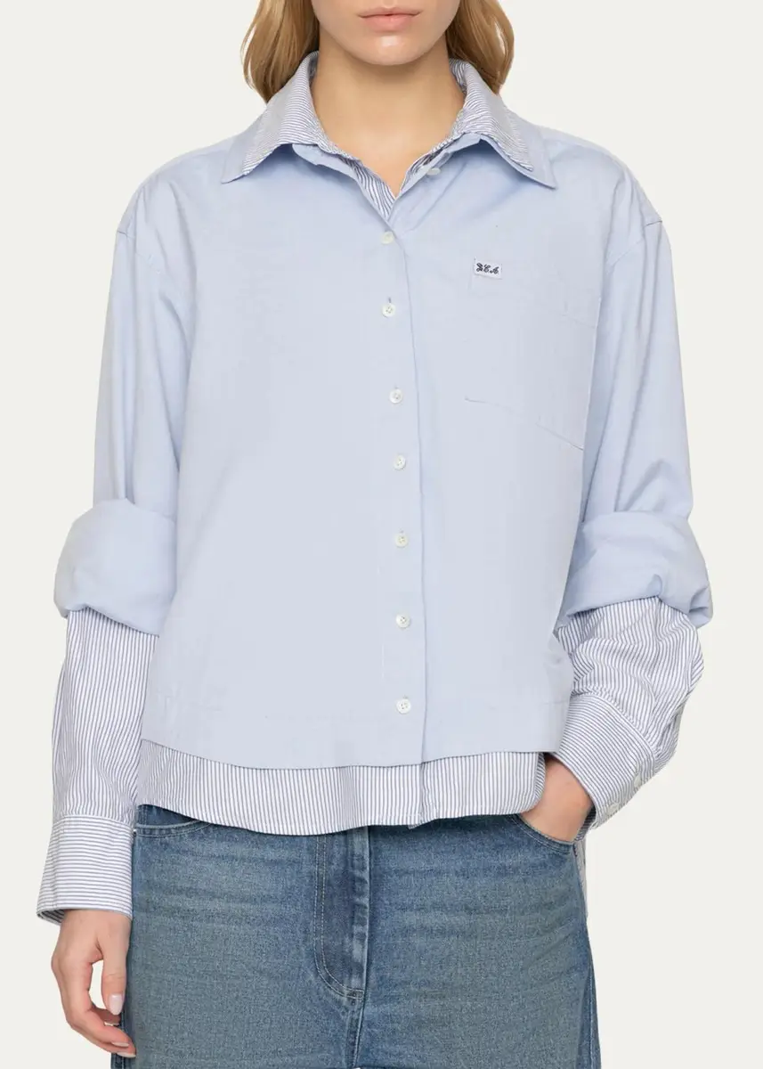 Sea Zayna Double-Layer Cotton Button-Front Shirt | Thumbnail 4 Sea Zayna Double-Layer Cotton Button-Front Shirt | Thumbnail 4