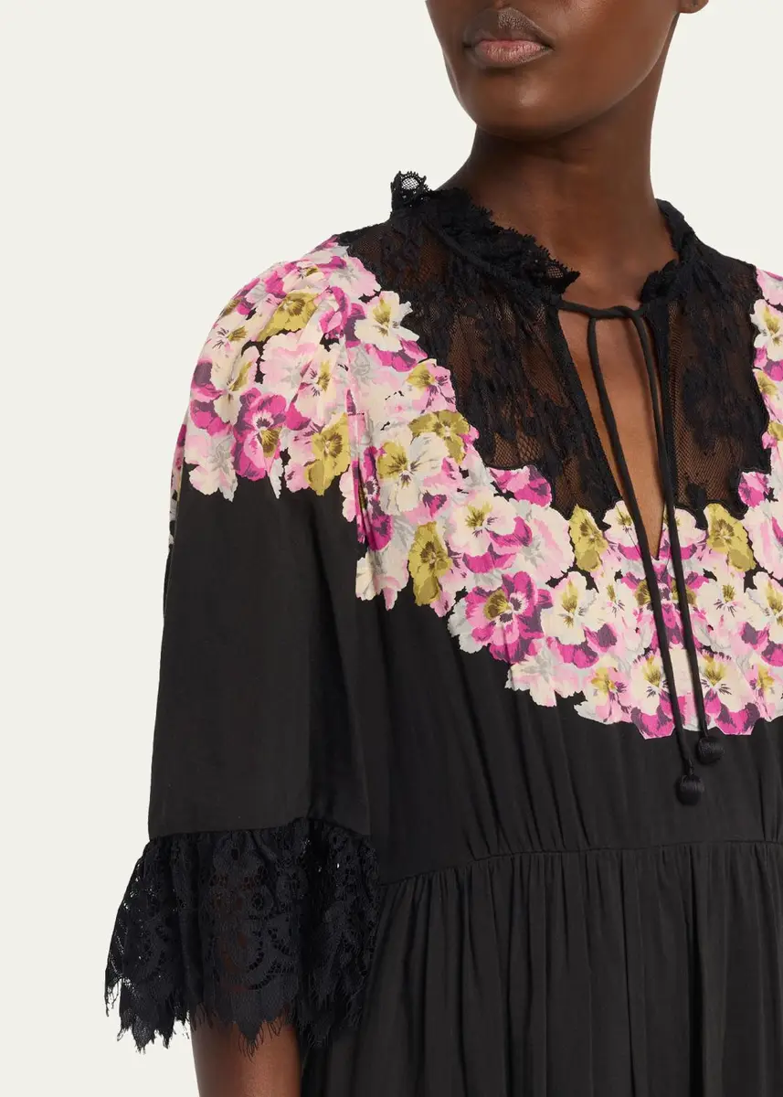 Sea 3/4-Sleeve Persephone Print Cotton Lace-Trim Midi Dress | Thumbnail 5 Sea 3/4-Sleeve Persephone Print Cotton Lace-Trim Midi Dress | Thumbnail 5