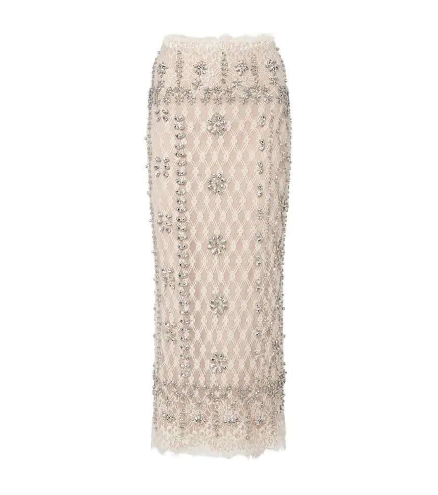 Costarellos Dena embellished lace pencil skirt