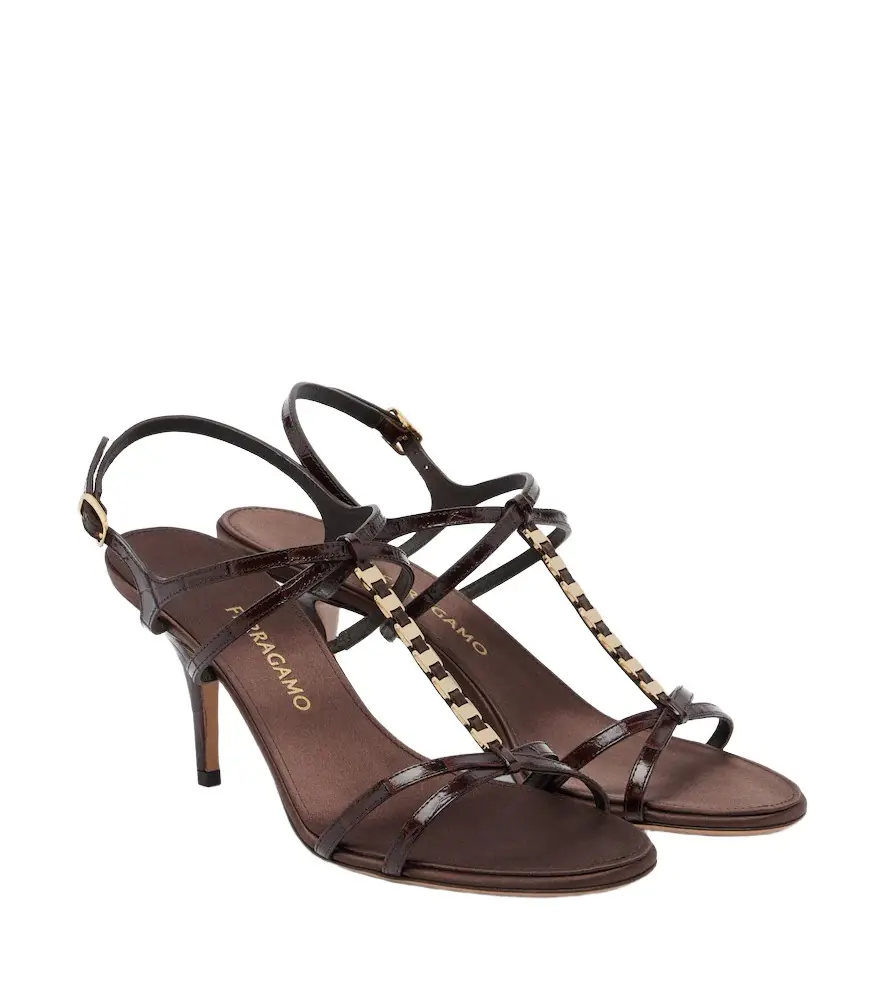 Ferragamo Tiane croc-effect embellished leather sandals | Image 1 Ferragamo Tiane croc-effect embellished leather sandals | Image 1