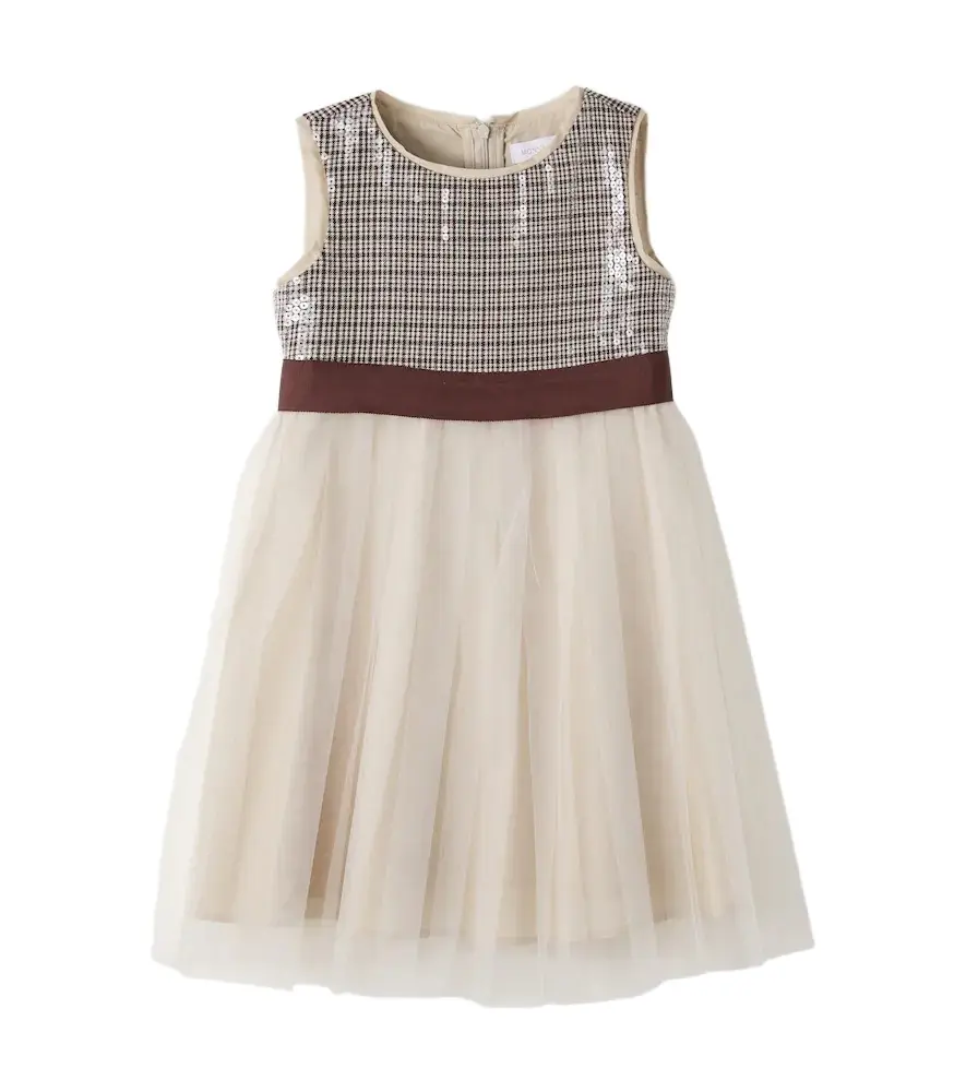 Monnalisa Sequined houndstooth paneled tulle dress | Image 1 Monnalisa Sequined houndstooth paneled tulle dress | Image 1