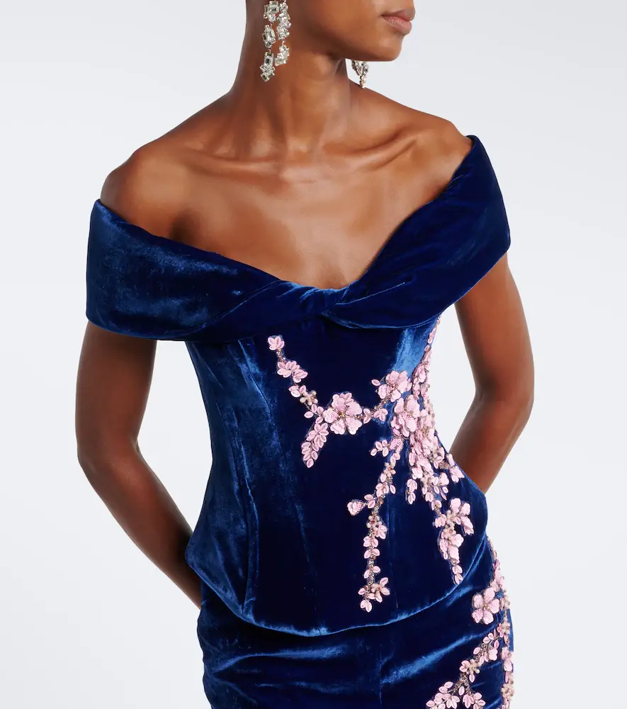 Costarellos Rielle embellished floral-appliqué velvet gown | Thumbnail 2