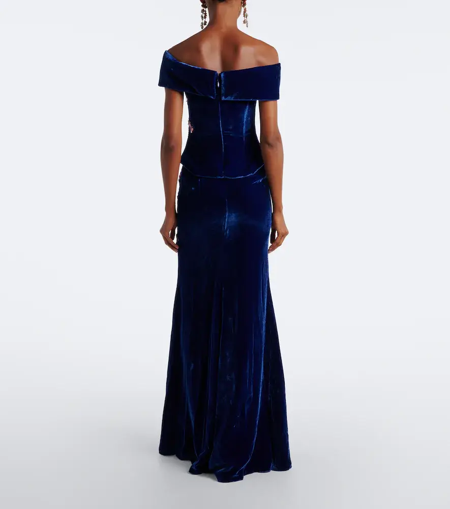 Costarellos Rielle embellished floral-appliqué velvet gown | Thumbnail 3