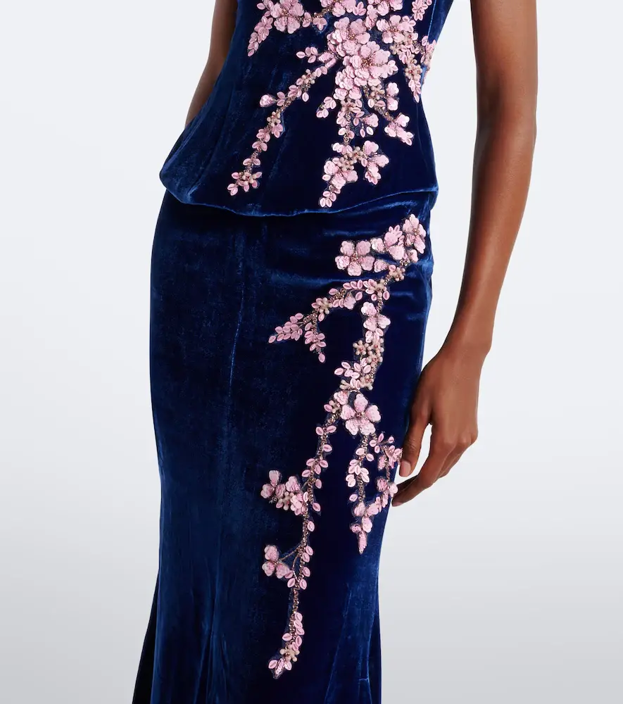 Costarellos Rielle embellished floral-appliqué velvet gown | Thumbnail 4
