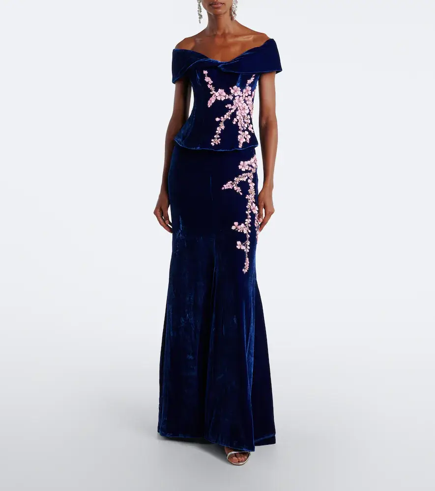 Costarellos Rielle embellished floral-appliqué velvet gown | Thumbnail 6