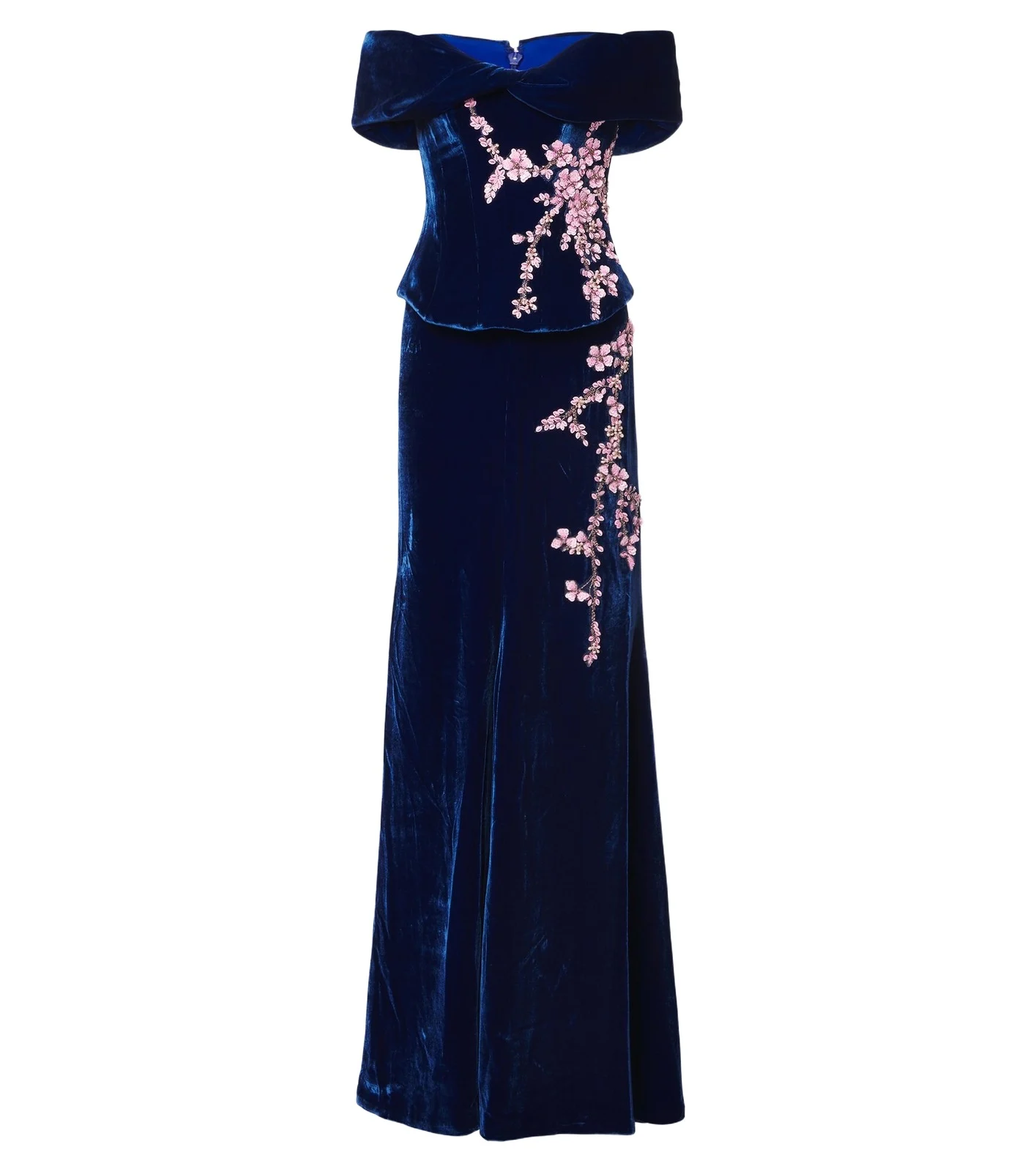 Rielle embellished floral-appliqué velvet gown