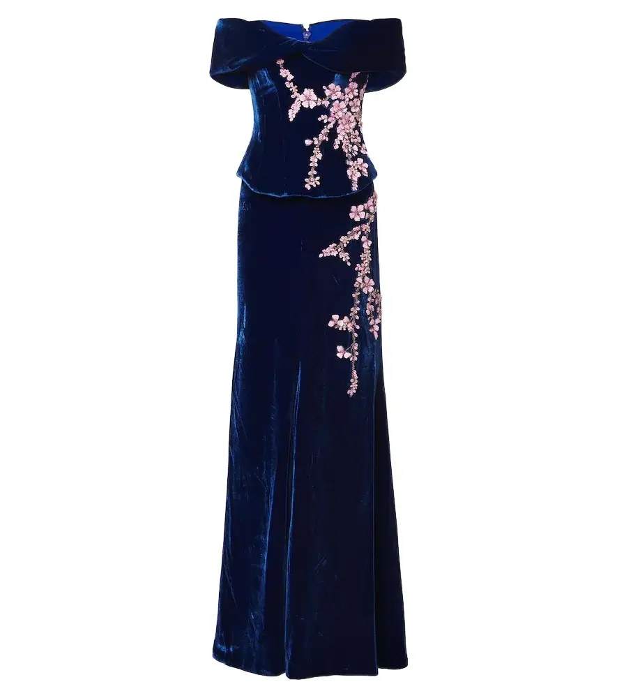 Costarellos Rielle embellished floral-appliqué velvet gown | Image 1 Costarellos Rielle embellished floral-appliqué velvet gown | Image 1