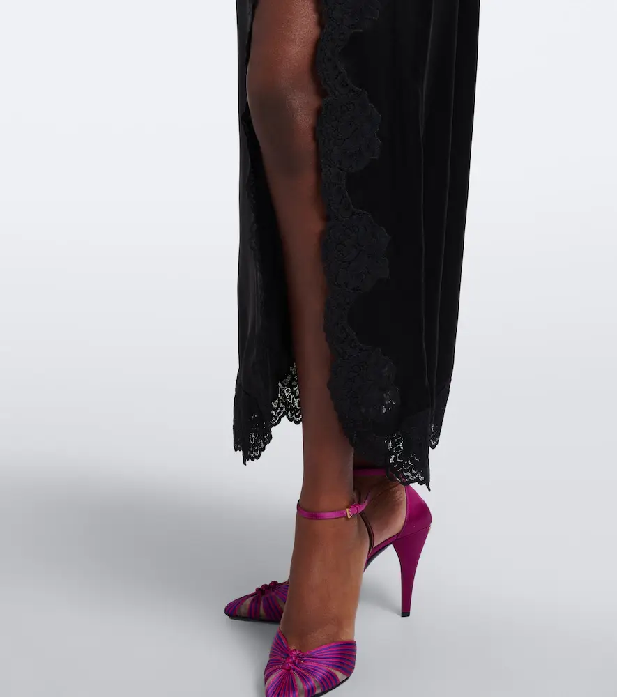 Valentino Garavani Lace-trimmed silk crêpe satin midi skirt | Thumbnail 3 Valentino Garavani Lace-trimmed silk crêpe satin midi skirt | Thumbnail 3