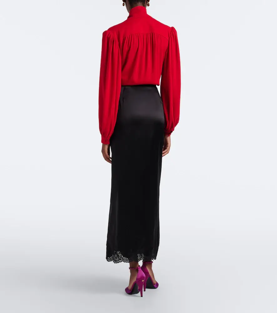 Valentino Garavani Lace-trimmed silk crêpe satin midi skirt | Thumbnail 4 Valentino Garavani Lace-trimmed silk crêpe satin midi skirt | Thumbnail 4