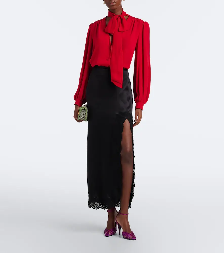 Valentino Garavani Lace-trimmed silk crêpe satin midi skirt | Thumbnail 6 Valentino Garavani Lace-trimmed silk crêpe satin midi skirt | Thumbnail 6