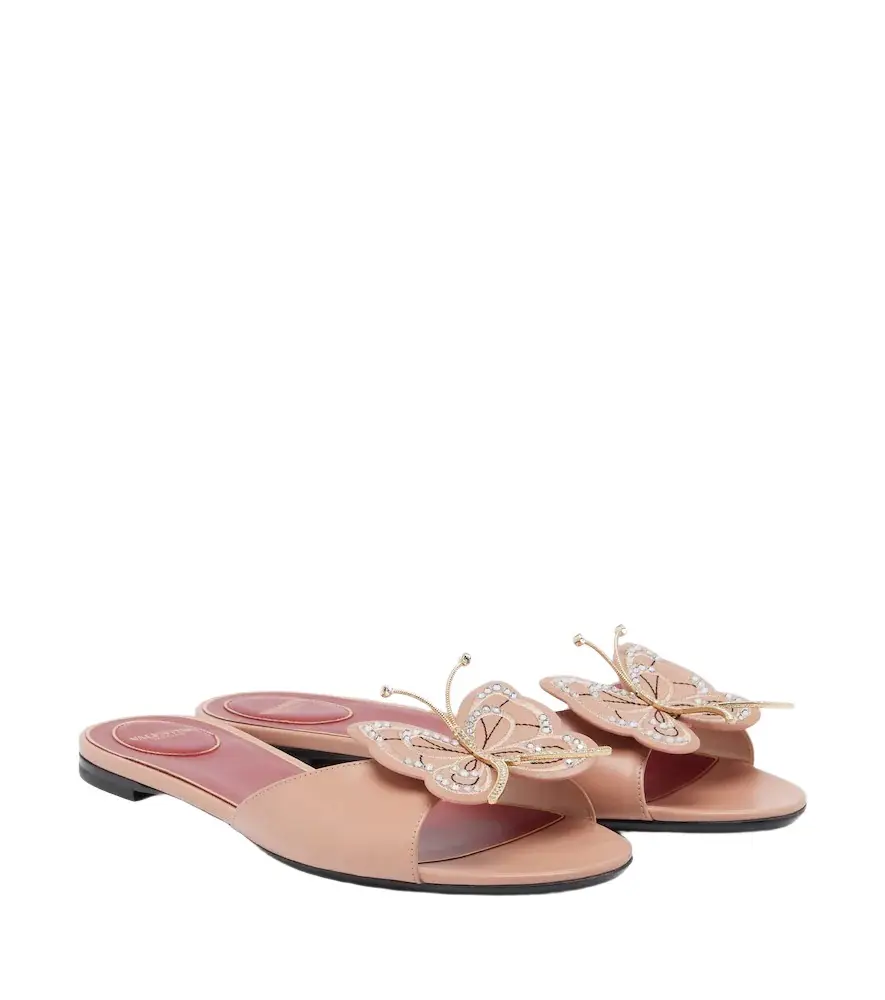 Valentino Garavani Flutterby embellished leather slides | Image 1 Valentino Garavani Flutterby embellished leather slides | Image 1