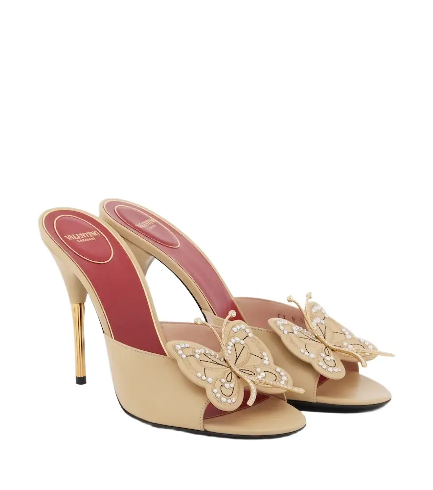 Valentino Garavani Flutterby embellished leather mules | Image 1 Valentino Garavani Flutterby embellished leather mules | Image 1