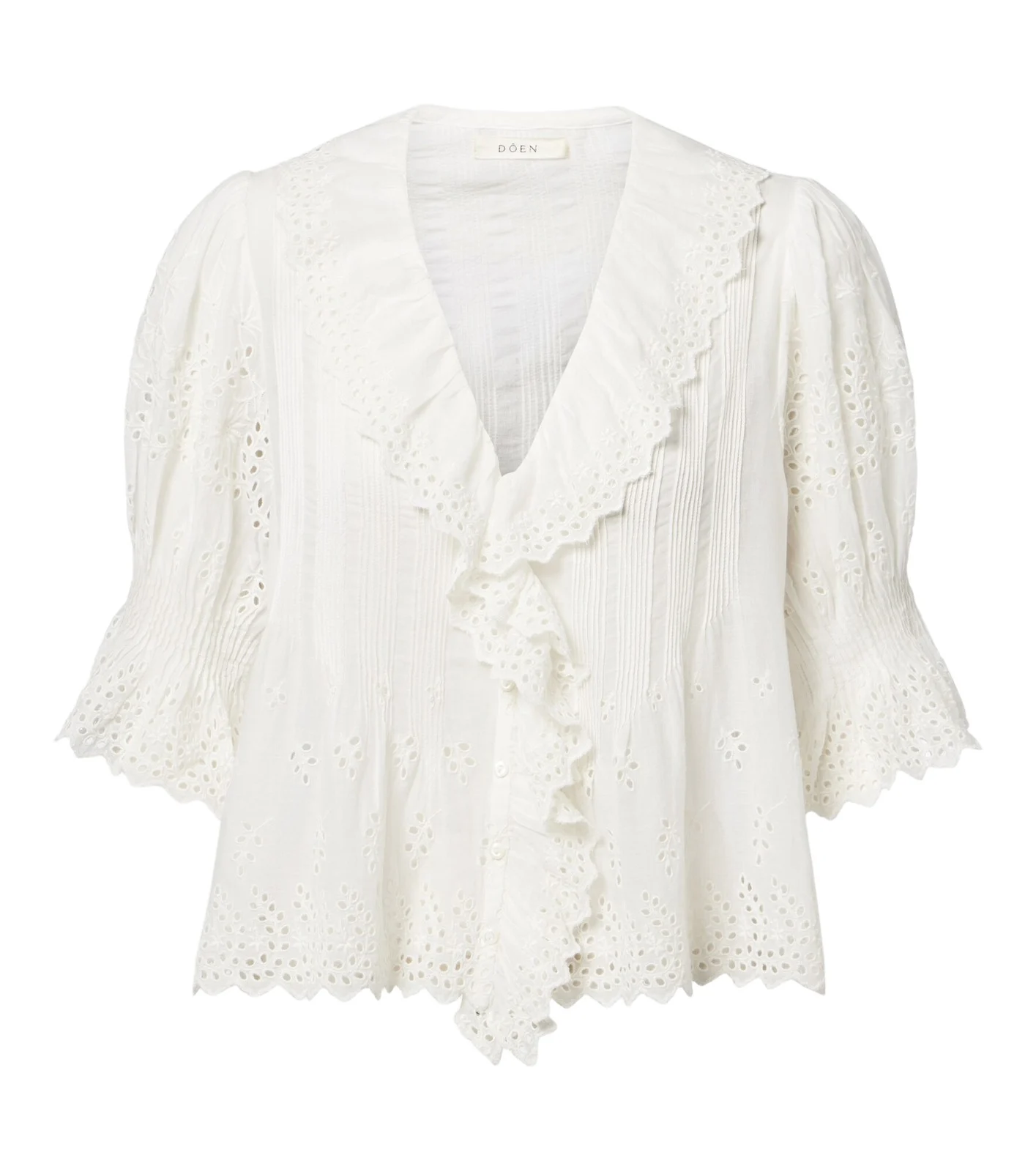 DÔEN Dôen Henri broderie anglaise ruffled cotton blouse