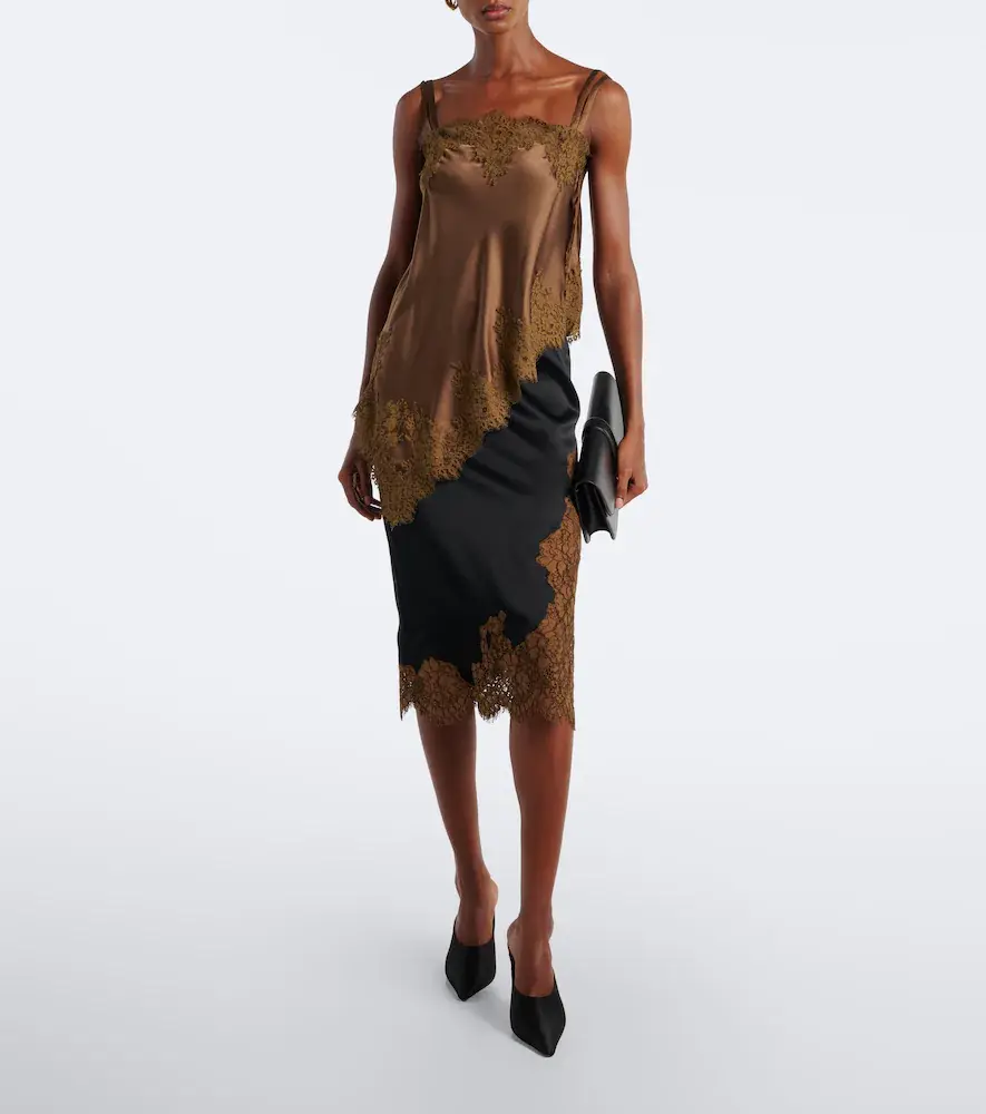 Dorothee Schumacher Shiny Statement lace-trimmed satin midi skirt | Thumbnail 6