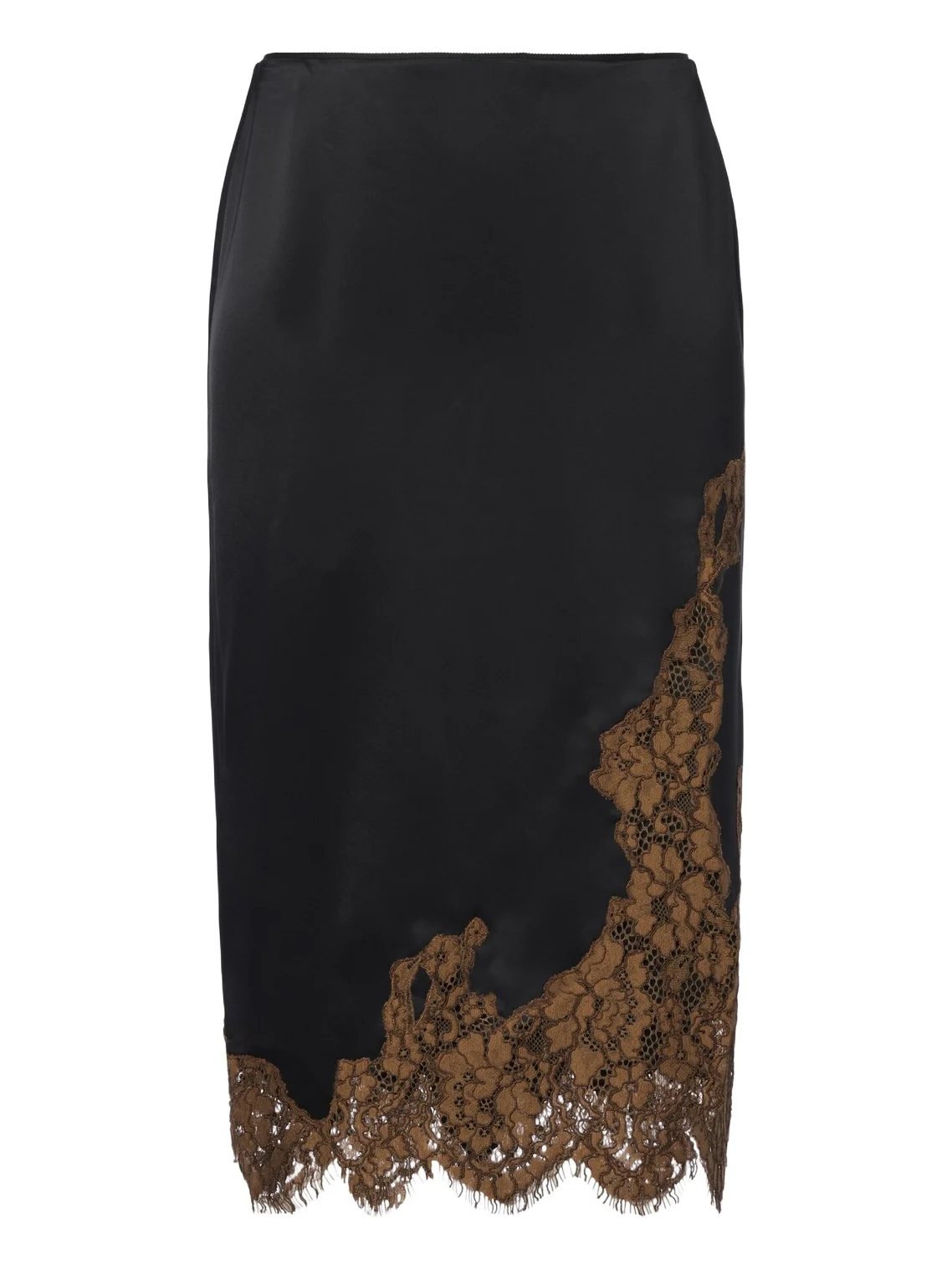 Shiny Statement lace-trimmed satin midi skirt Shiny Statement lace-trimmed satin midi skirt