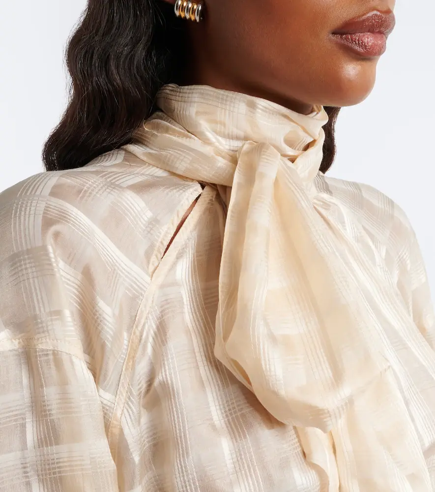 Dorothee Schumacher Airy Check tie-neck cotton and silk blouse | Thumbnail 3 Dorothee Schumacher Airy Check tie-neck cotton and silk blouse | Thumbnail 3