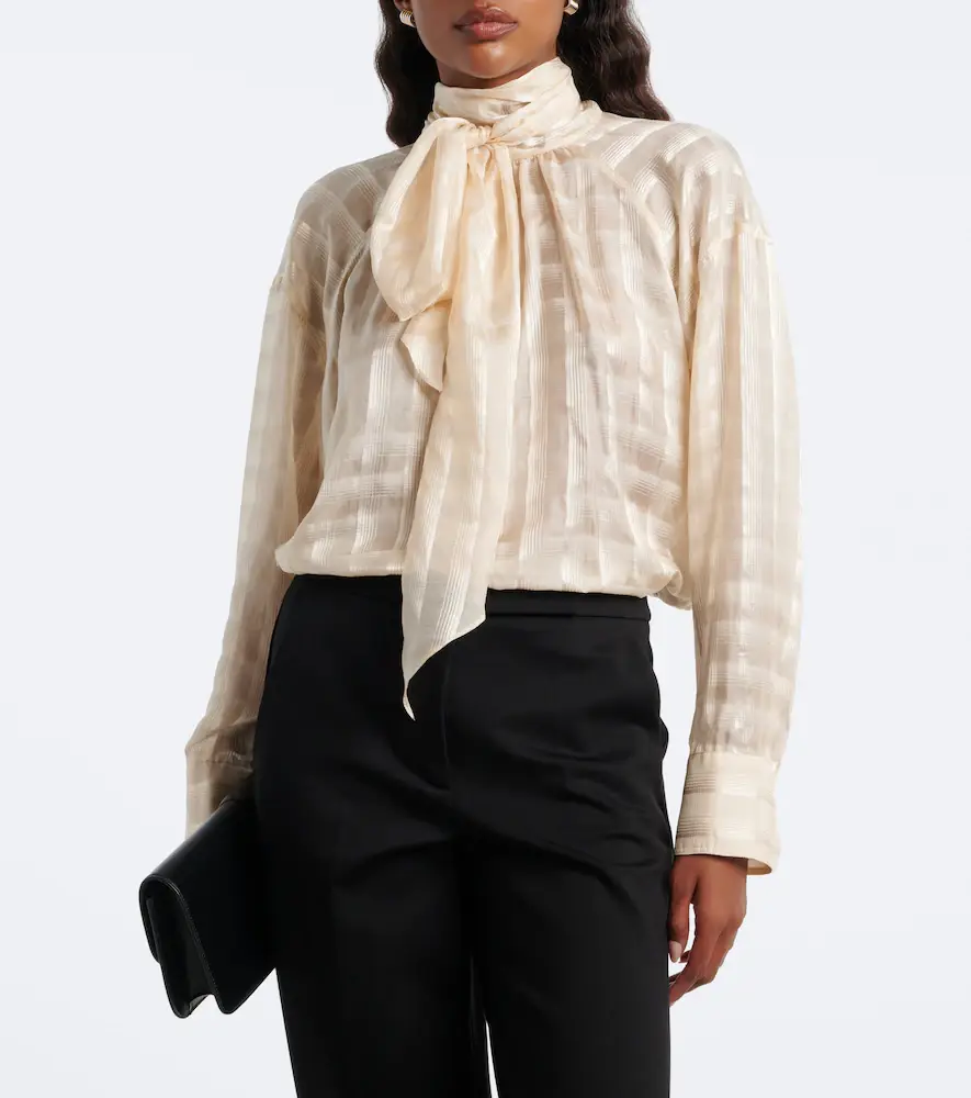 Dorothee Schumacher Airy Check tie-neck cotton and silk blouse | Thumbnail 4 Dorothee Schumacher Airy Check tie-neck cotton and silk blouse | Thumbnail 4