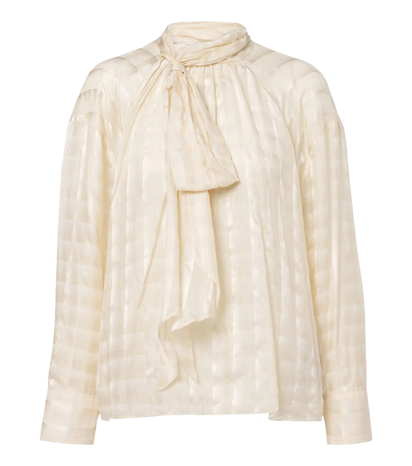 Airy Check tie-neck cotton and silk blouse