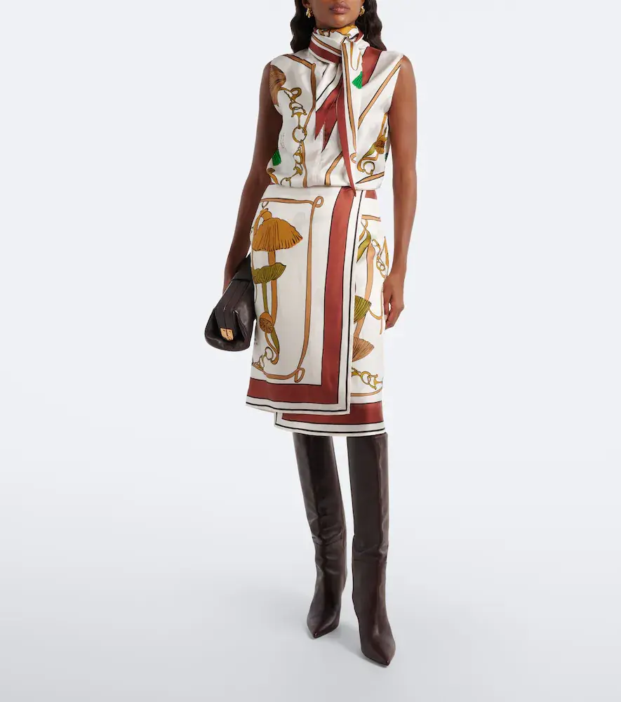 Dorothee Schumacher Cosmic Funghi printed tie-neck silk twill top | Thumbnail 3