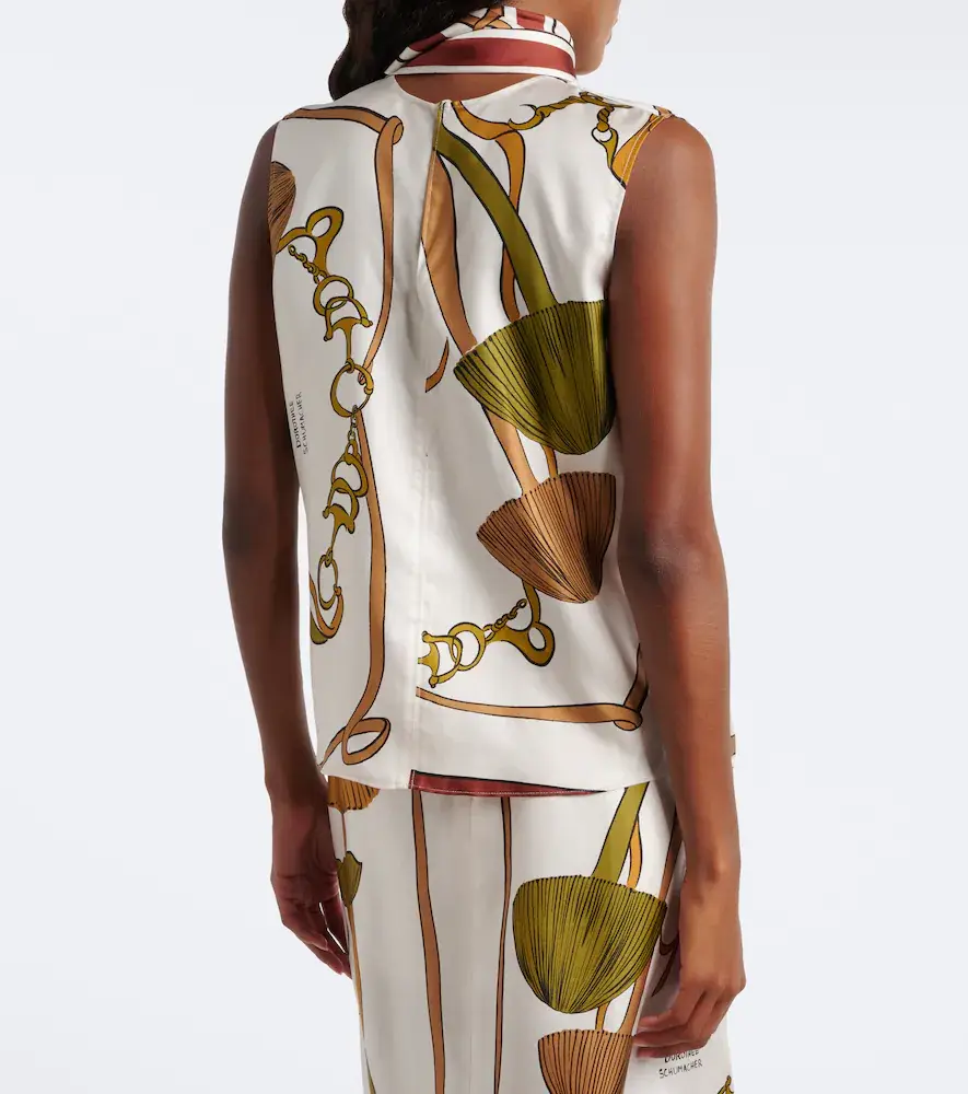 Dorothee Schumacher Cosmic Funghi printed tie-neck silk twill top | Thumbnail 5