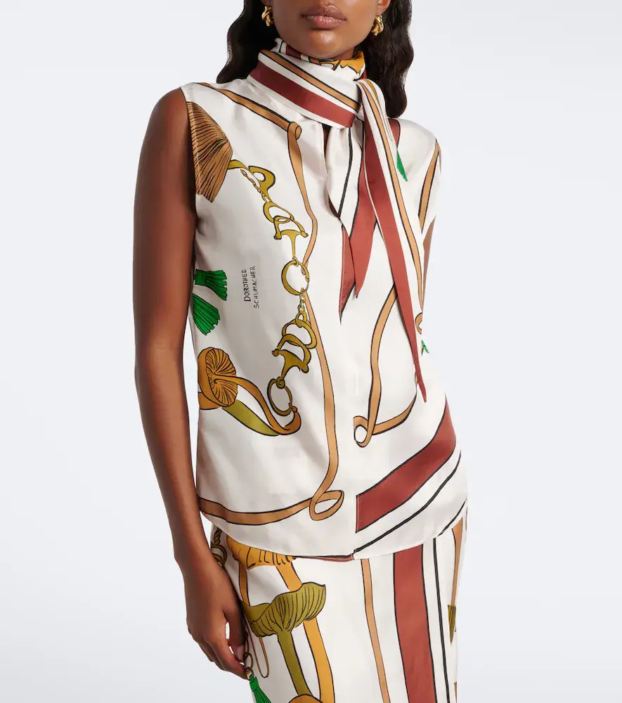 Dorothee Schumacher Cosmic Funghi printed tie-neck silk twill top | Thumbnail 6